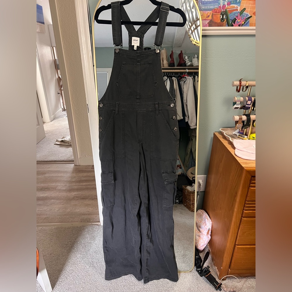 Aerie black cargo overalls